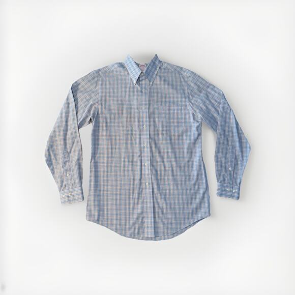 Brooks Brothers Blue Plaid Non-Iron Cotton Woven Original Polo Men's 15 4/5 M - Picture 1 of 10